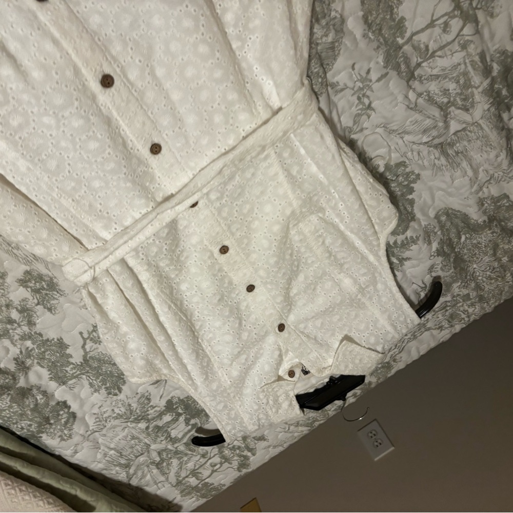 Anne Klein sz 8 white eyelet midi sleeveless sundress collared button front sash - Picture 10 of 12